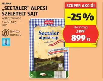 ALDI Milfina ,seetaler" alpesi szeletelt sajt ajánlat