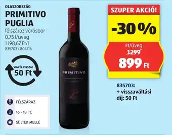 ALDI Olaszország primitivo puglia ajánlat