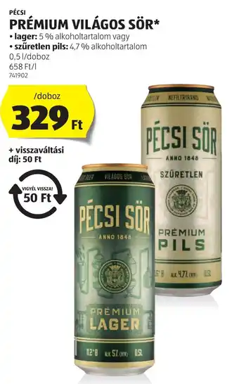 ALDI Pécsi prémium világos sör ajánlat