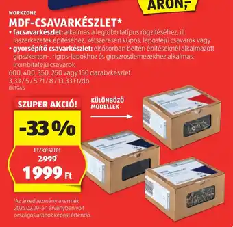 ALDI Workzone mdf-csavarkészlet ajánlat