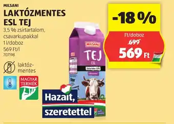 ALDI Milsani laktózmentes esl tej ajánlat