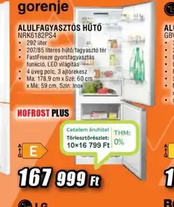 Expert Gorenje alulfagyaszts hűtő NRK61820PS4 ajánlat