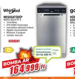 Expert Whirlpool Mosogatógép WSFO 3034 PF X ajánlat