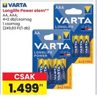 Spar Varta longlife power ele ajánlat