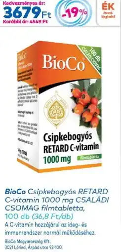 Gyöngy Patikák BioCo Csipkebogyós RETARD C-vitamin ajánlat