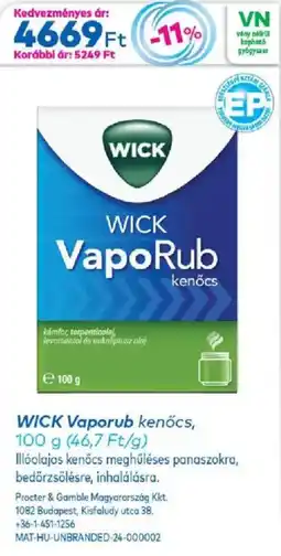 Gyöngy Patikák WICK Vaporub kenőcs ajánlat