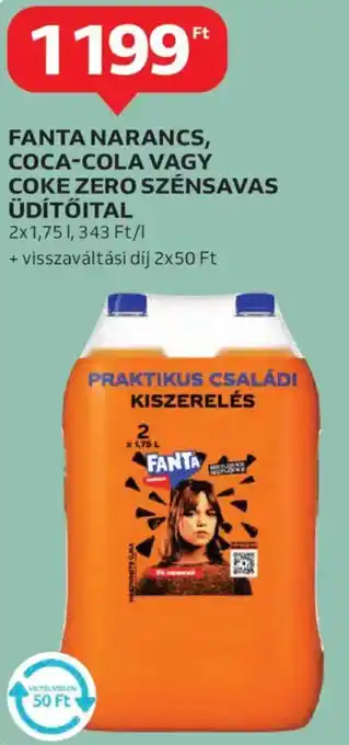 Auchan Fanta narancs, coca-cola vagy coke zero szénsavas üdítőital ajánlat