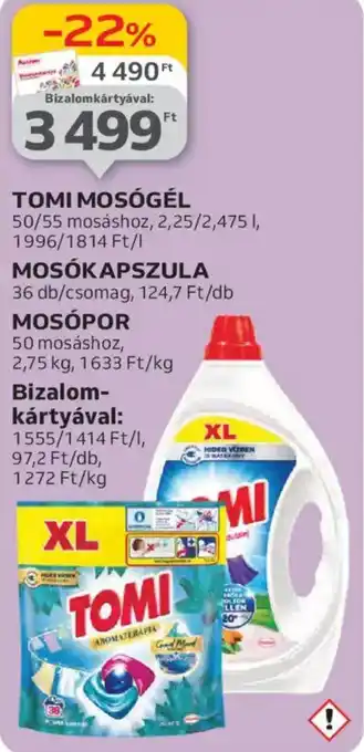 Auchan Tomi mosógél, mosókapszula, mosópor ajánlat