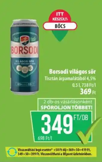 Coop Borsodi világos sör ajánlat