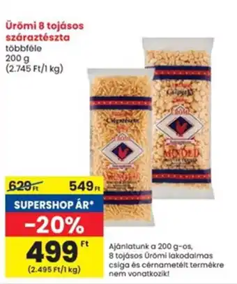 Interspar Ürömi 8 tojásos száraztészta ajánlat