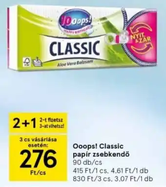 Tesco Ooops! Classic papír zsebkendő ajánlat