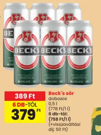 Spar Beck's sör ajánlat