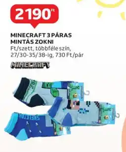 Auchan Minecraft 3 páras mintás zokni ajánlat