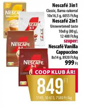 Coop Nescafé 3in1/Nescafé 2in1/Nescafé Vanilla Cappuccino ajánlat