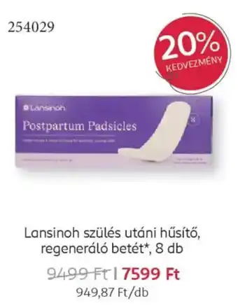 Rossmann Lansinoh szülés utáni hűsítő, regeneráló betét ajánlat