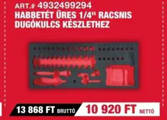 Milwaukeetool HABBETÉT ÜRES 1/4" RACSNIS DUGÓKULCS KÉSZLETHEZ ajánlat