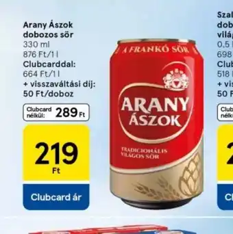 Tesco Arany Ászok dobozos sör ajánlat