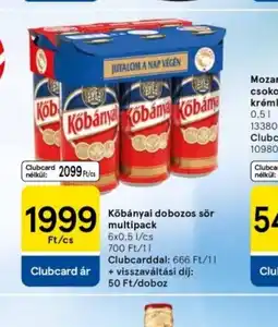 Tesco Köbánya dobozos sör multipack ajánlat