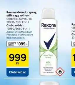 Tesco Rexona dezodor spray, stift vagy roll-on ajánlat