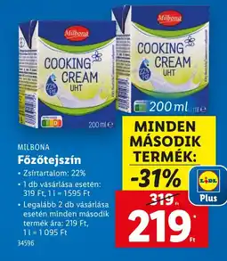 Lidl Milbona Főzőtejszín ajánlat