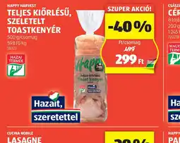 ALDI Happy Harvest Teljes Kiőrlésű, Szeletetelt Toastkenyér ajánlat