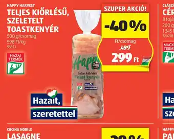 ALDI Happy Harvest Teljes Kiőrlésű, Szeletetelt Toastkenyér ajánlat