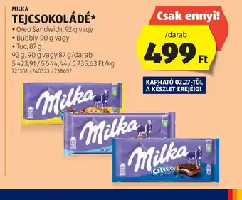 ALDI Milka Tejcsokoládé ajánlat