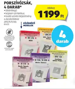 ALDI Porsz STAUBSAUGERBEUTEL SI 150/SI 200 <<vzásak, 4 darab ajánlat