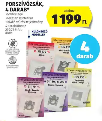 ALDI Porsz STAUBSAUGERBEUTEL SI 150/SI 200 <<vzásak, 4 darab ajánlat