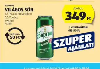 ALDI Soproni Világos Sör ajánlat