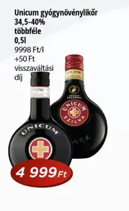 Real Unicum gygynövénylikőr ajánlat