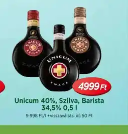 Real Unicum 40%, Szilva, Barista ajánlat