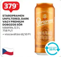 Auchan Staropramen unfiltered, dark vagy premium dobozos sör ajánlat