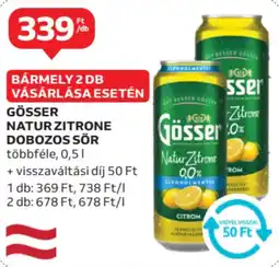 Auchan Gösser natur zitrone dobozos sör ajánlat