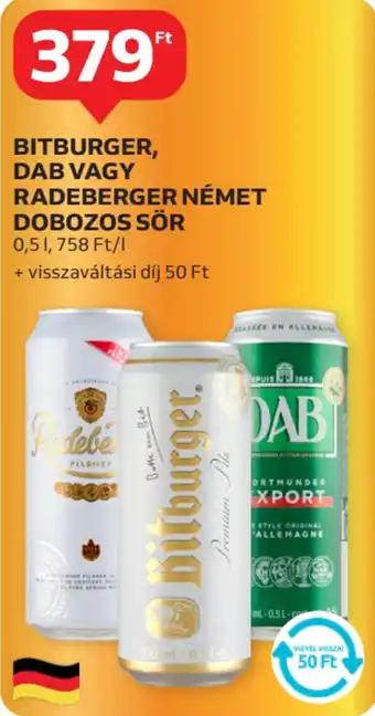 Auchan Bitburger, dab vagy radeberger német dobozos sör ajánlat