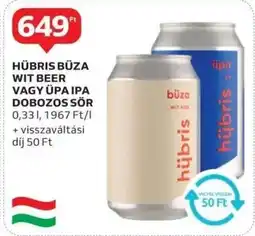 Auchan Hübris büza wit beer vagy üpa ipa dobozos sör ajánlat