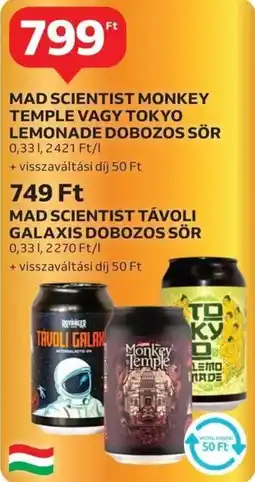 Auchan Mad scientist monkey temple vagy tokyo lemonade stb. dobozos sör ajánlat