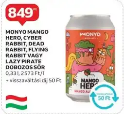 Auchan Monyo mango hero, cyber rabbit stb. dobozos sör ajánlat