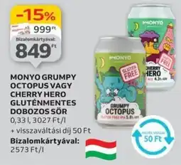 Auchan Monyo grumpy octopus vagy cherry hero gluténmentes dobozos sör ajánlat