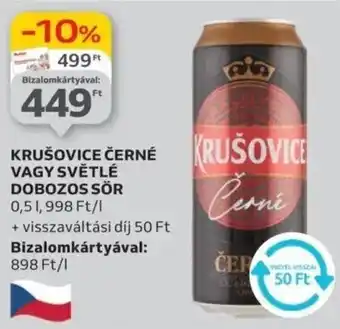 Auchan Krušovice černé vagy světlé dobozos sör ajánlat