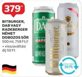 Auchan Bitburger, dab vagy radeberger német dobozos sör ajánlat