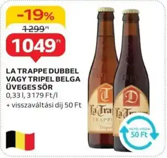 Auchan La trappe dubbel vagy tripel belga üveges sör ajánlat