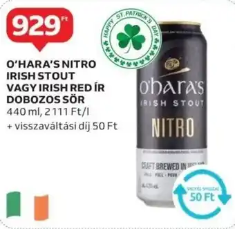 Auchan O'hara's nitro irish stout vagy irish red ír dobozos sör ajánlat