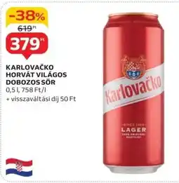 Auchan Karlovačko horvát világos dobozos sör ajánlat