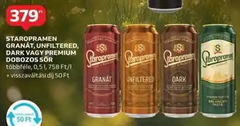 Auchan Staropramen granát, unfiltered, dark vagy premium dobozos sör ajánlat