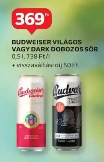 Auchan Budweiser világos vagy dark dobozos sör ajánlat