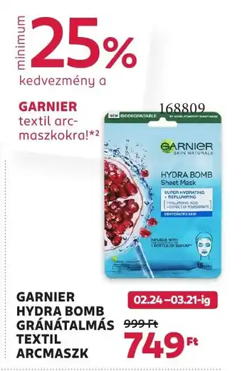 Rossmann Garnier hydra bomb gránátalmás textil arcmaszk ajánlat