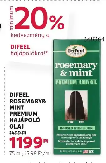 Rossmann Difeel rosemary& mint premium hajápoló olaj ajánlat