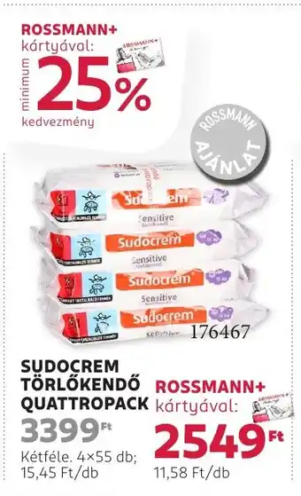 Rossmann Sudocrem törlőkendő quattropack ajánlat