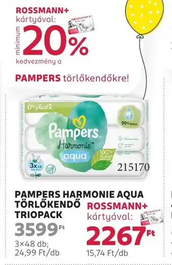 Rossmann Pampers harmonie aqua törlőkendő triopack ajánlat